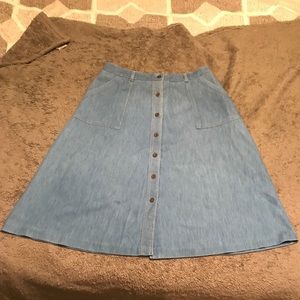 Knee Length Denim Button Front Skirt